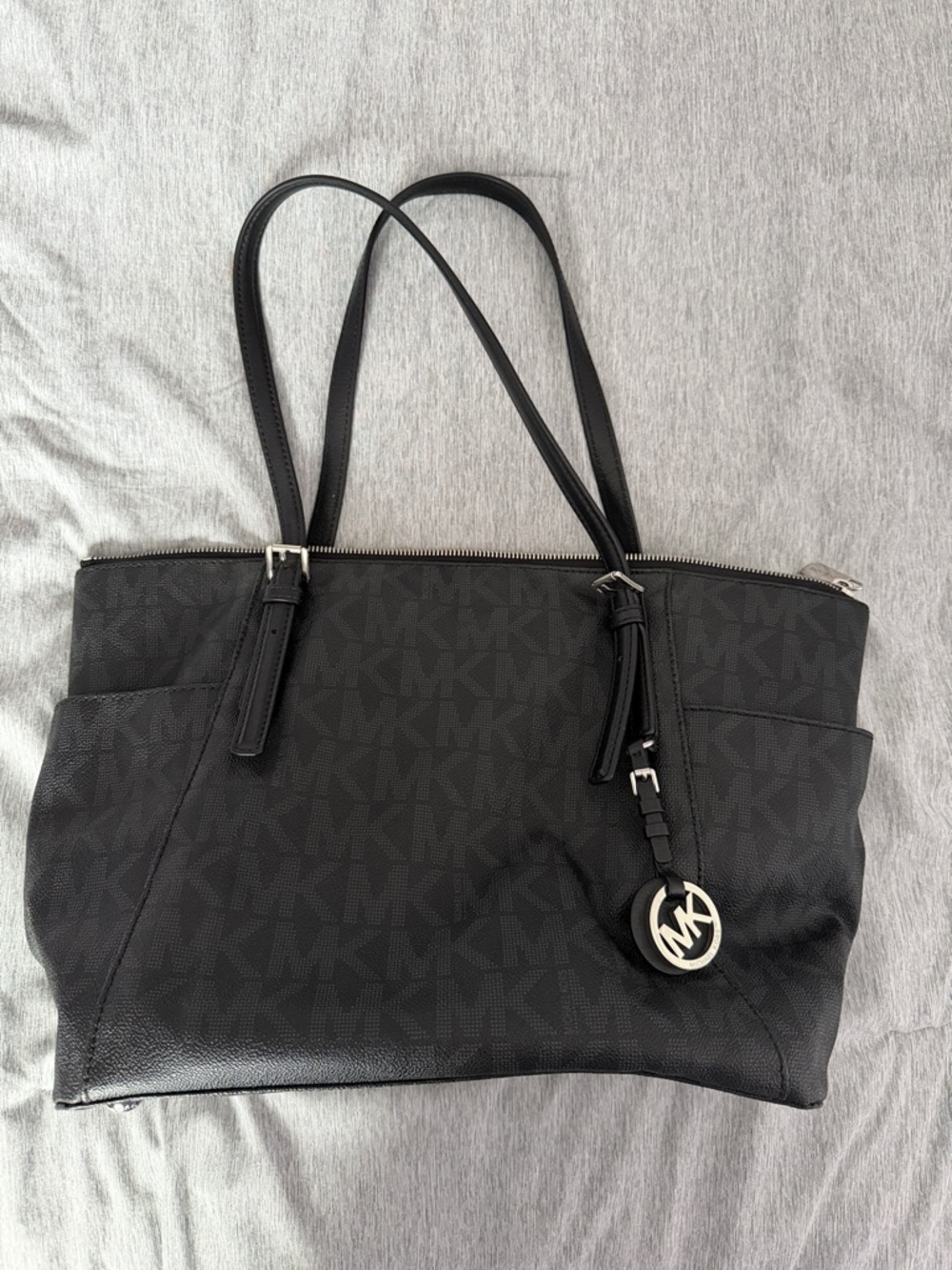 Michael Kors Black Monogram Tote with MK Charm